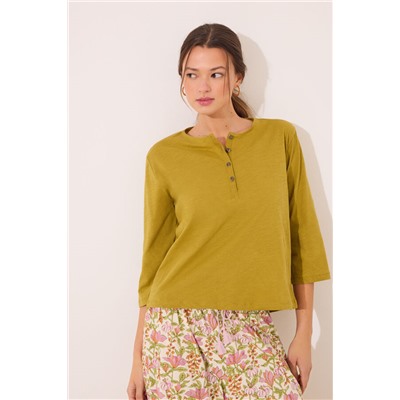 Camiseta lisa manga larga 100% algodón kaki