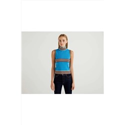 United Colors of Benetton Benetton Kadın Yüz Baskılı Dik Yaka Çizgili Süveter 122A1035E200N-902