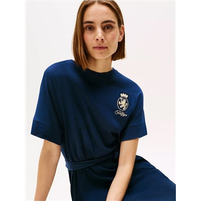 Gold Crest Logo Belted T-Shirt Dress