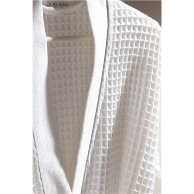 Pathier %100 Pamuk Kimono Unisex Bornoz - Beyaz/Gri