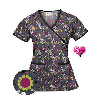 UA Mod Mix Pewter Print Mock Wrap Scrub Top