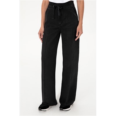 Kadın Siyah Loose Fit Jean Pantolon