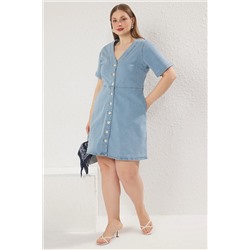 Açık Mavi Comfort Denim Büyük Beden Elbise TBBSS23AH00078