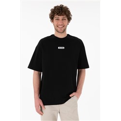 Erkek Oversize Fit Bisiklet Yaka Siyah Tişört