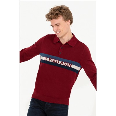 Erkek Bordo Polo Yaka Triko Kazak