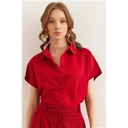 Olalook, Kadın Bordo Yarasa Oversize Keten Gömlek GML-19001109
