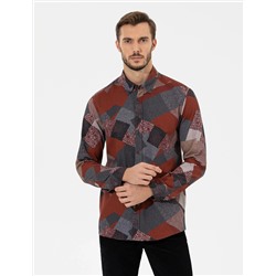Turuncu Slim Fit Uzun Kollu Gömlek