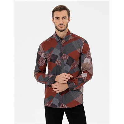 Turuncu Slim Fit Uzun Kollu Gömlek