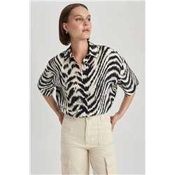 Defacto Oversize Fit Zebra Desenli Kısa Kollu Gömlek Z7390AZ23SM
