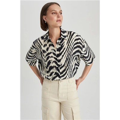 Defacto Oversize Fit Zebra Desenli Kısa Kollu Gömlek Z7390AZ23SM