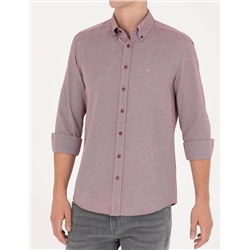 Bordo Slim Fit Uzun Kollu Gömlek
