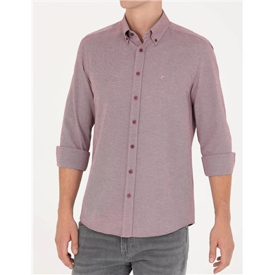 Bordo Slim Fit Uzun Kollu Gömlek