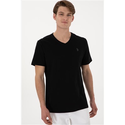 Erkek Regular Fit V Yaka Siyah Basic Tişört