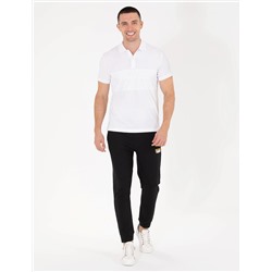 Beyaz Slim Fit Göğüs Baskılı Polo Yaka Tişört