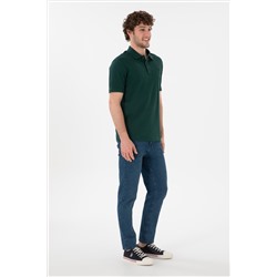 Erkek Regular Fit Polo Yaka Koyu Yeşil Basic Tişört