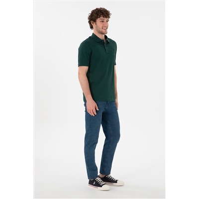 Erkek Regular Fit Polo Yaka Koyu Yeşil Basic Tişört