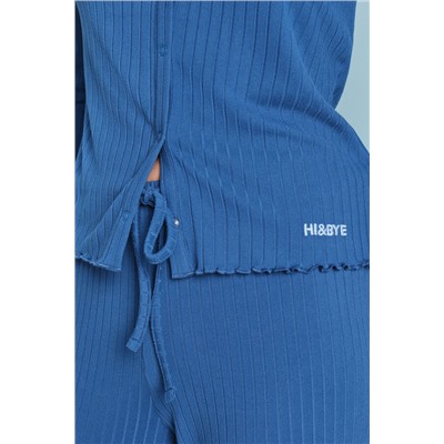 Pijama largo algodón canalé suave azul