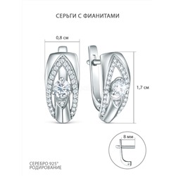 Серьги из серебра с фианитами родированные С-5028-Р