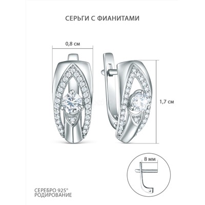 Серьги из серебра с фианитами родированные С-5028-Р