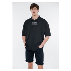Mavi Surfer Baskılı Siyah Polo Tişört Oversize / Geniş Kesim 0611374-900