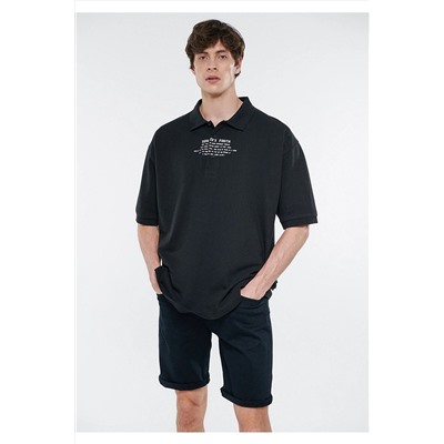 Mavi Surfer Baskılı Siyah Polo Tişört Oversize / Geniş Kesim 0611374-900