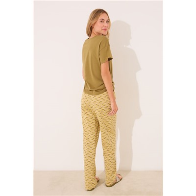 Pijama largo algodón Snoopy caqui
