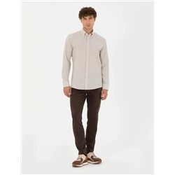 Bej Slim Fit Uzun Kollu Gömlek