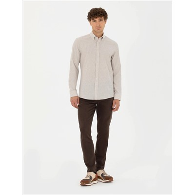 Bej Slim Fit Uzun Kollu Gömlek