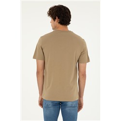 Erkek Regular Fit Bisiklet Yaka Haki Basic Tişört