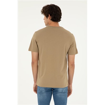 Erkek Regular Fit Bisiklet Yaka Haki Basic Tişört