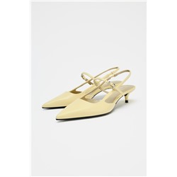 LEATHER KITTEN HEEL SLINGBACK SHOES