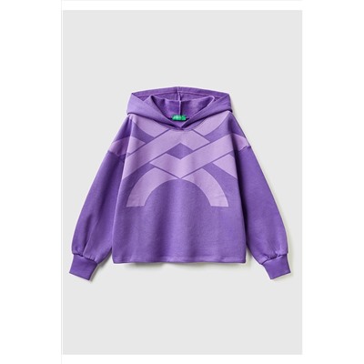 United Colors of BenettonKız Çocuk 30F Logo Baskılı Renk Bloklu Sweatshirt Mor