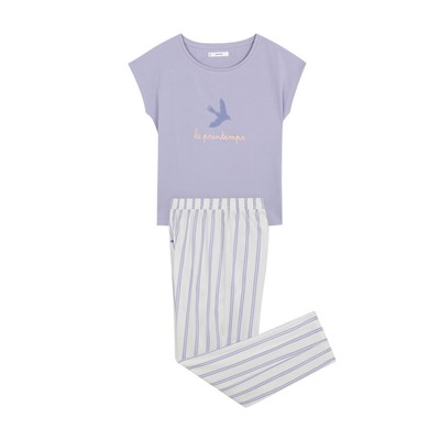 Pijama largo algodón lila rayas