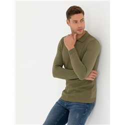 Haki Slim Fit Kazak