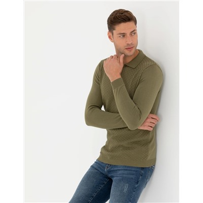 Haki Slim Fit Kazak
