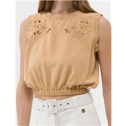 Bej Crop Top Kolsuz Bluz