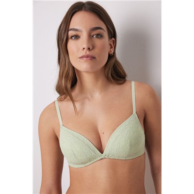 CHARMING Sujetador triangular relleno sin aro encaje tul plumeti verde