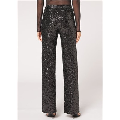 Palazzo-Leggings mit Pailletten