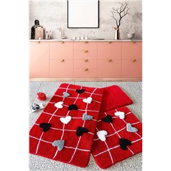 Chilai Home Kalbim Kırmızı 3 Lü Set 60x100 Cm 50x60 Cm 40x60 Cm Banyo Halısı Yıkanabilir, Kaymaz 8694545027695