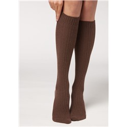Lange gerippte Damensocken mit Wolle und Cashmere