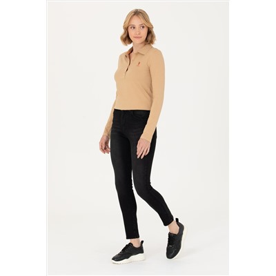 Kadın Kum Basic Polo Yaka Sweatshirt
