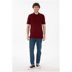 Erkek Regular Fit Polo Yaka Bordo Basic Tişört