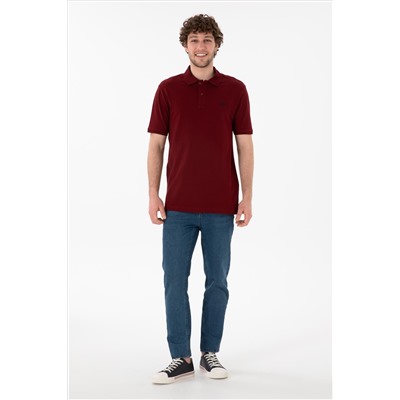Erkek Regular Fit Polo Yaka Bordo Basic Tişört