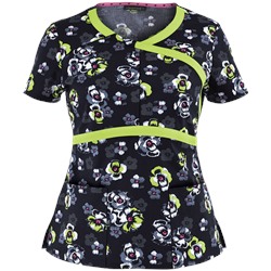 Heartsoul Fleur Girl Print Mock Wrap Scrub Top