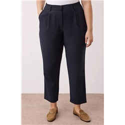 Lacivert Lastik Belli Dokuma Premium Kumaş Büyük Beden Pantolon TBBAW26AR00012