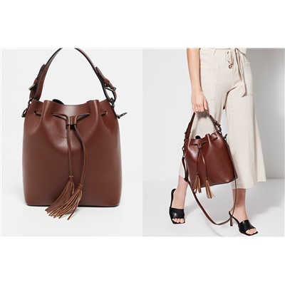 Bolso saco de piel Jila Marrón