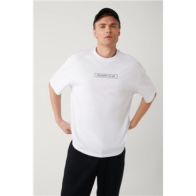 Avva, Erkek Beyaz %100 Pamuk Bisiklet Yaka Baskılı T-shirt A41y1173