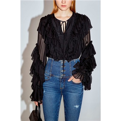 Blusa de seda Negro