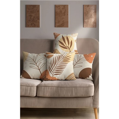 Şah Dekor Bohem Flat Art Design Boho Style Kahverengi Krem Renklerde 4'lü Dijital Baskılı Kırlent Kılıfı SHD-BHM