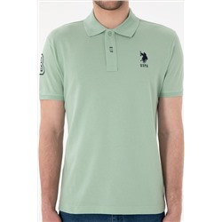 Erkek Slim Fit Polo Yaka Su Yeşili Basic Tişört